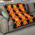 Orange And Black Argyle Pattern Print Quilt