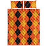 Orange And Black Argyle Pattern Print Quilt Bed Set