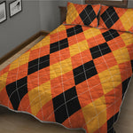 Orange And Black Argyle Pattern Print Quilt Bed Set