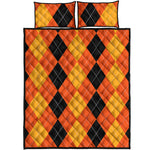 Orange And Black Argyle Pattern Print Quilt Bed Set