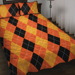 Orange And Black Argyle Pattern Print Quilt Bed Set