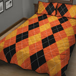 Orange And Black Argyle Pattern Print Quilt Bed Set