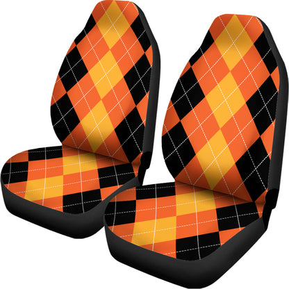 Orange And Black Argyle Pattern Print Universal Fit Car Seat Covers