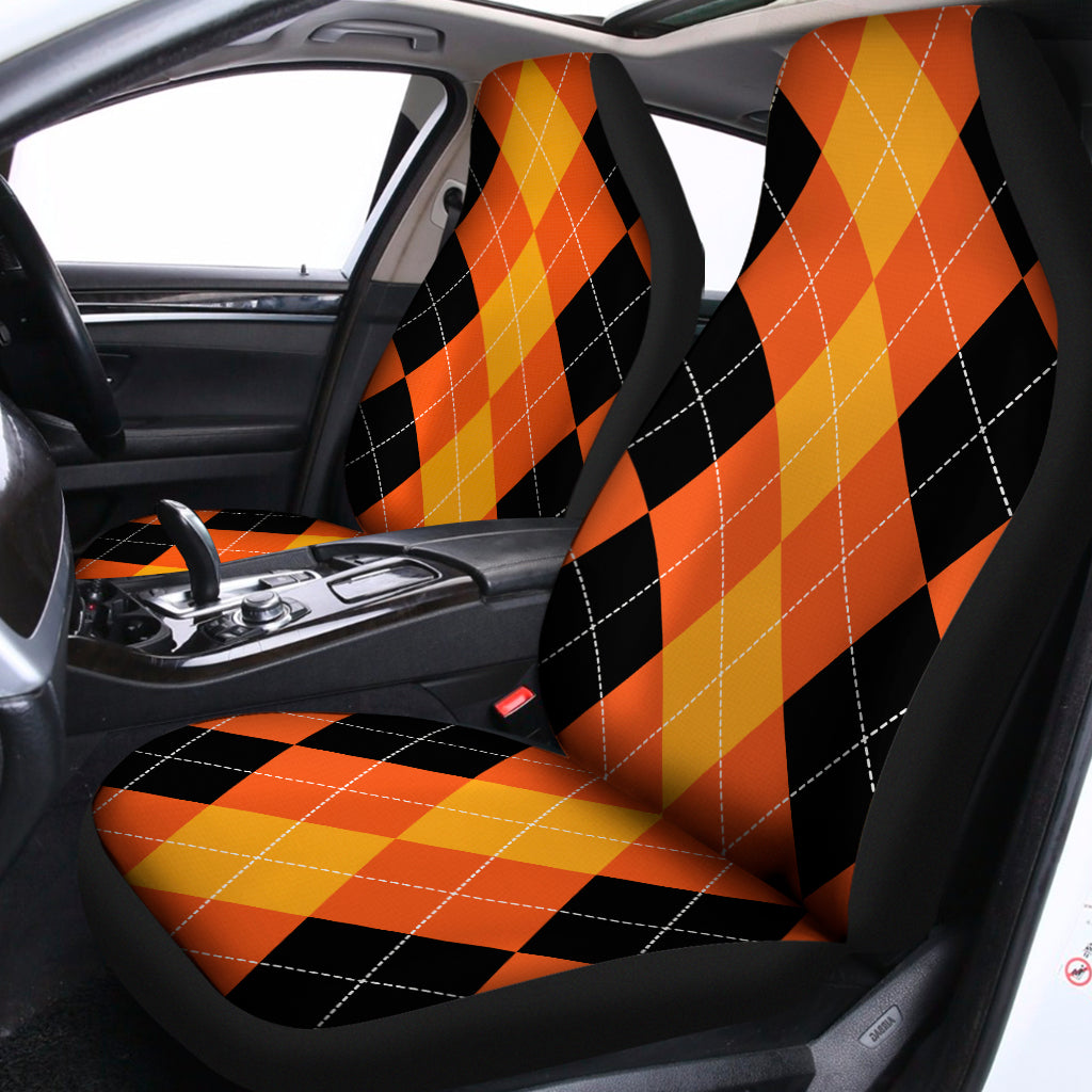Orange And Black Argyle Pattern Print Universal Fit Car Seat Covers