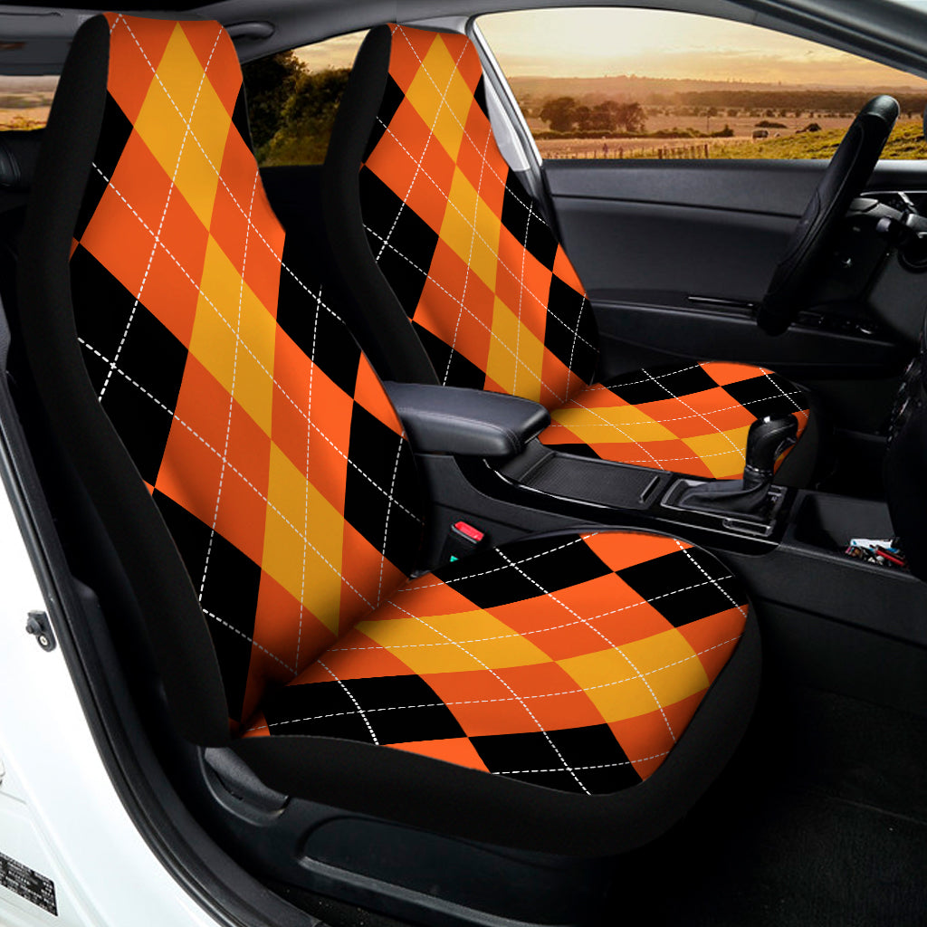 Orange And Black Argyle Pattern Print Universal Fit Car Seat Covers