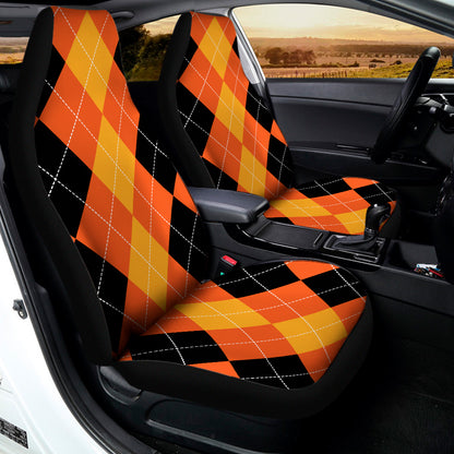 Orange And Black Argyle Pattern Print Universal Fit Car Seat Covers
