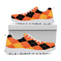 Orange And Black Argyle Pattern Print White Running Shoes