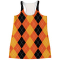 Orange And Black Argyle Pattern Print Women's Racerback Tank Top