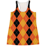 Orange And Black Argyle Pattern Print Women's Racerback Tank Top