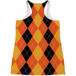 Orange And Black Argyle Pattern Print Women's Racerback Tank Top