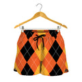 Orange And Black Argyle Pattern Print Women's Shorts