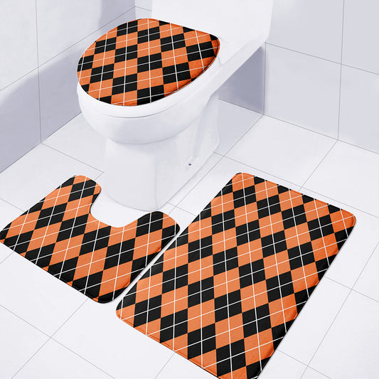 Orange And Black Argyle Print 3 Piece Bath Mat Set
