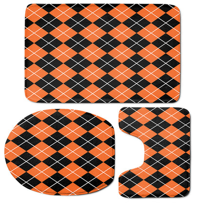 Orange And Black Argyle Print 3 Piece Bath Mat Set