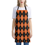 Orange And Black Argyle Print Apron