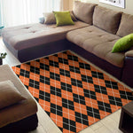 Orange And Black Argyle Print Area Rug