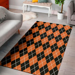 Orange And Black Argyle Print Area Rug