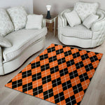 Orange And Black Argyle Print Area Rug