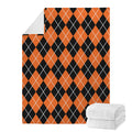 Orange And Black Argyle Print Blanket