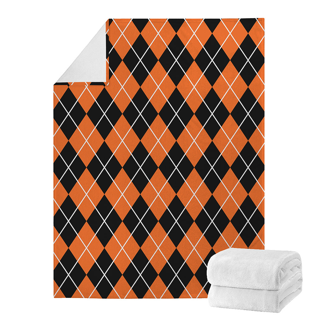 Orange And Black Argyle Print Blanket