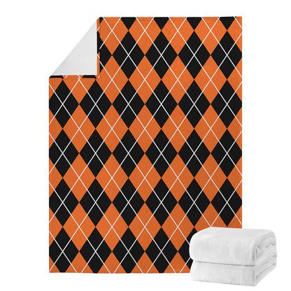 Orange And Black Argyle Print Blanket