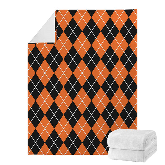 Orange And Black Argyle Print Blanket