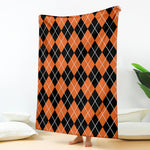 Orange And Black Argyle Print Blanket