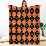Orange And Black Argyle Print Blanket