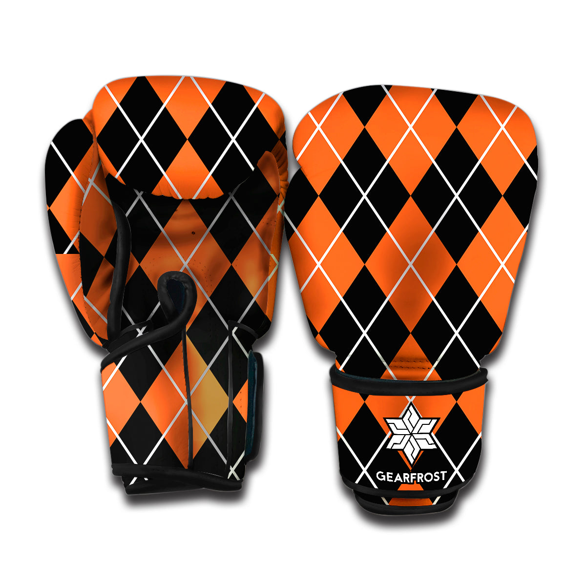 Orange And Black Argyle Print Boxing Gloves