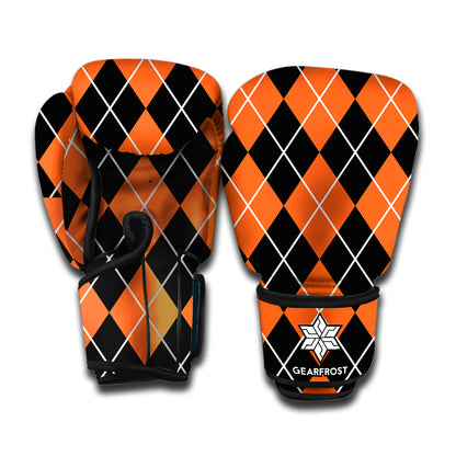Orange And Black Argyle Print Boxing Gloves