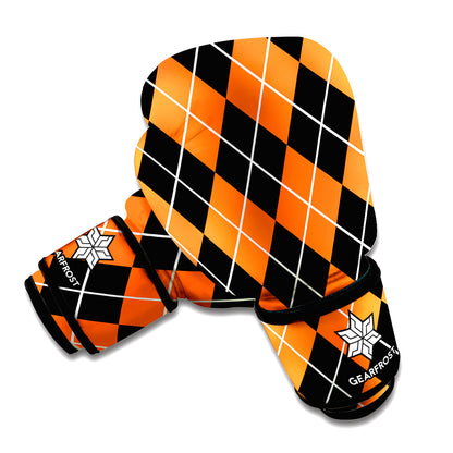 Orange And Black Argyle Print Boxing Gloves