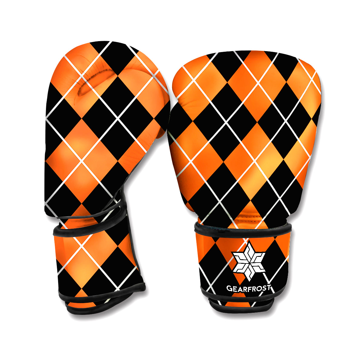 Orange And Black Argyle Print Boxing Gloves