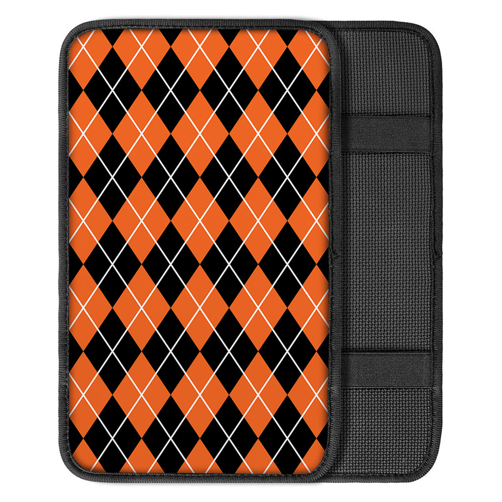 Orange And Black Argyle Print Car Center Console Cover