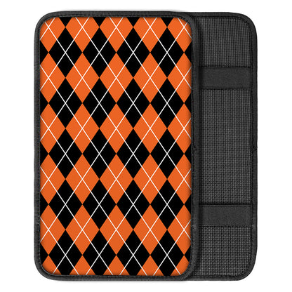 Orange And Black Argyle Print Car Center Console Cover