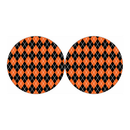 Orange And Black Argyle Print Car Coasters
