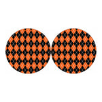 Orange And Black Argyle Print Car Coasters