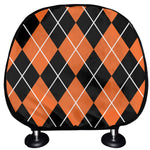 Orange And Black Argyle Print Car Headrest Covers