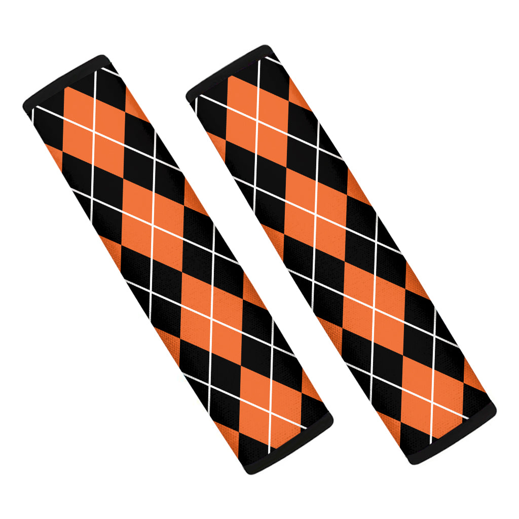 Orange And Black Argyle Print Car Seat Belt Covers