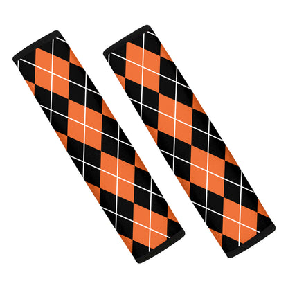 Orange And Black Argyle Print Car Seat Belt Covers