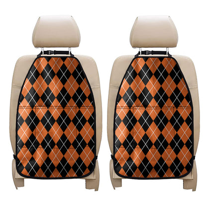 Orange And Black Argyle Print Car Seat Organizers