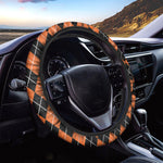 Orange And Black Argyle Print Car Steering Wheel Cover