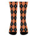 Orange And Black Argyle Print Crew Socks
