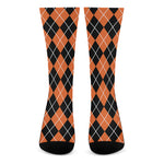 Orange And Black Argyle Print Crew Socks