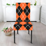 Orange And Black Argyle Print Dining Chair Slipcover