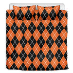 Orange And Black Argyle Print Duvet Cover Bedding Set