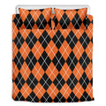 Orange And Black Argyle Print Duvet Cover Bedding Set