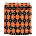 Orange And Black Argyle Print Duvet Cover Bedding Set