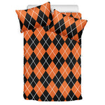 Orange And Black Argyle Print Duvet Cover Bedding Set