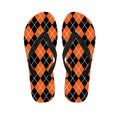 Orange And Black Argyle Print Flip Flops