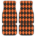Orange And Black Argyle Print Front and Back Car Floor Mats