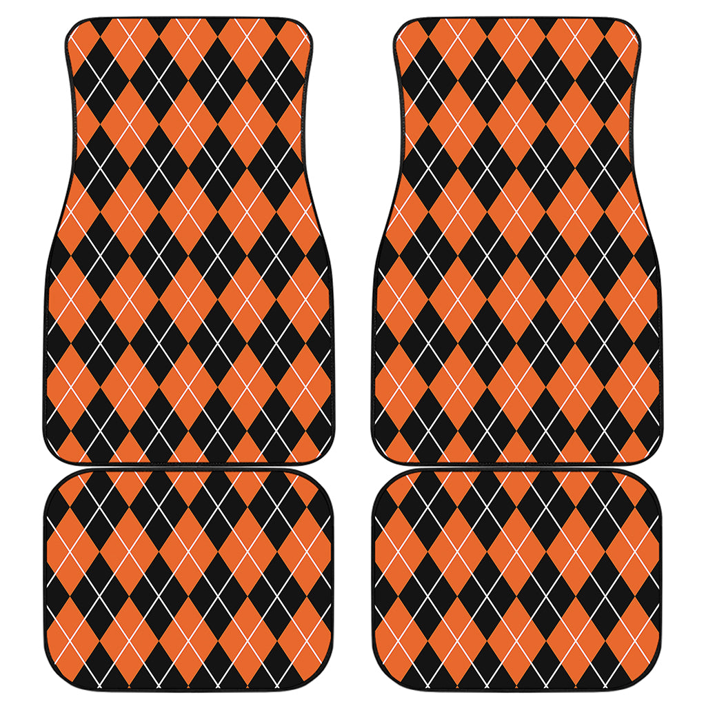 Orange And Black Argyle Print Front and Back Car Floor Mats